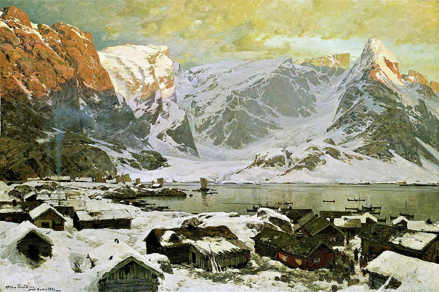 View from Reine in Lofoten - Digital Remastered Edition Painting by Otto Sinding