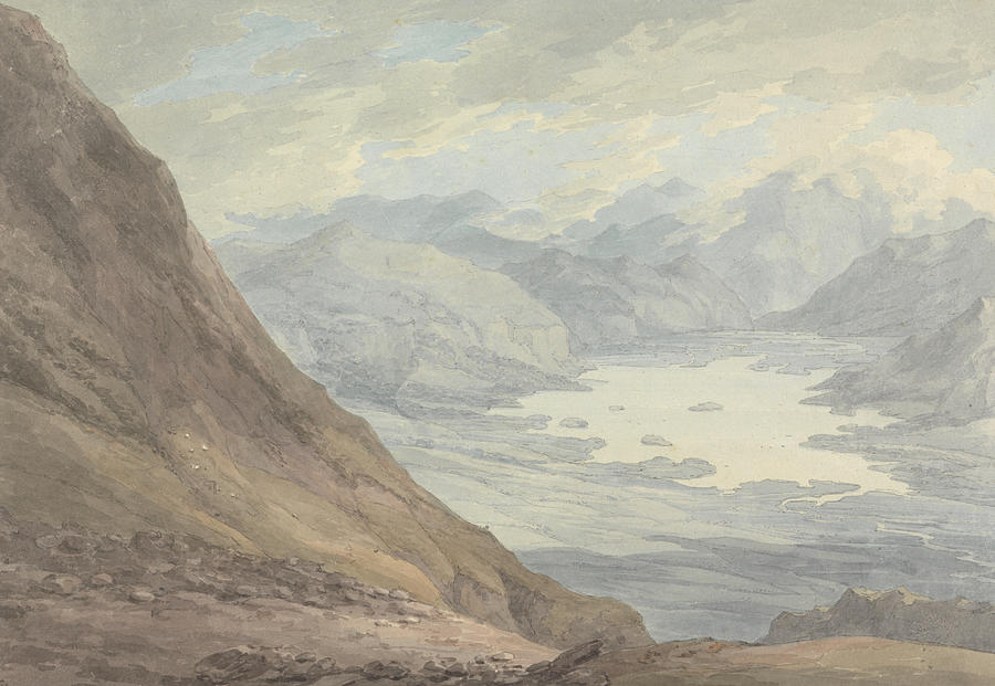 View from Skiddaw over Derwent Water Drawing by Thomas Hearne