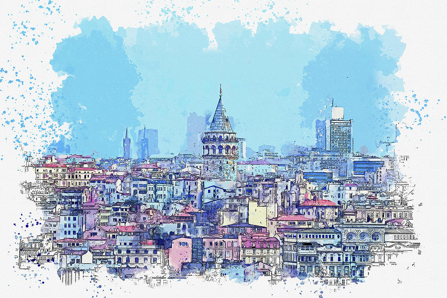 Turkey Painting - view from Suleymaniye to Galata ca by Ahmet Asar Asar Studios by Celestial Images