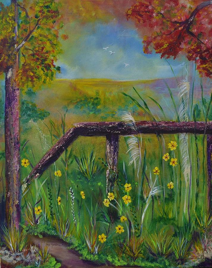 View from the broken Fence Painting by Evi Green