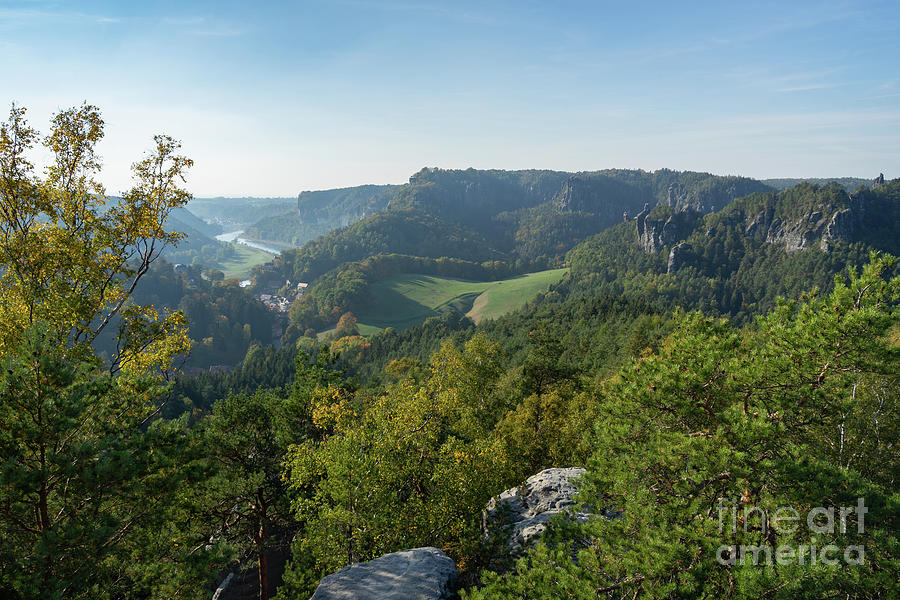 Autumn forest and sandstone rocks in Saxon Switzerland, Gamrig Photograph by Adriana Mueller
