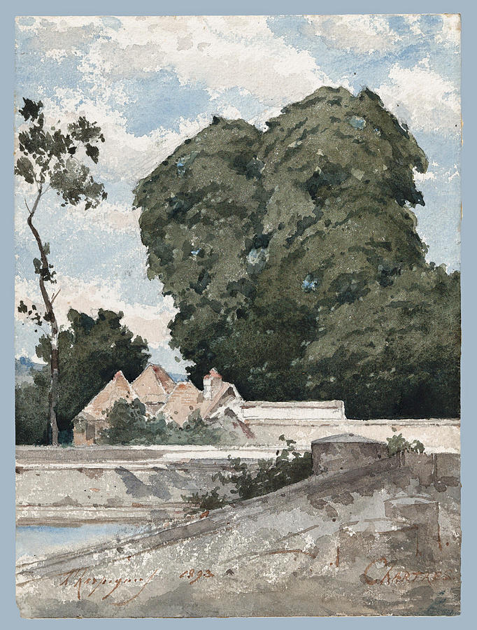 View from the Ramparts at Chartres Drawing by Henri-Joseph Harpignies