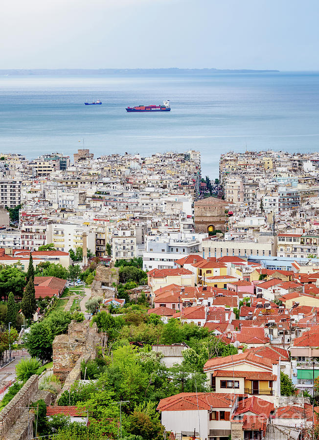 View from the Upper Town towards waterfront and Thermaic Gulf ...