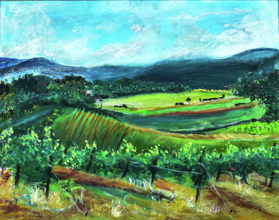 View from the Villa - Provence, France en plein air Painting by Morri Sims