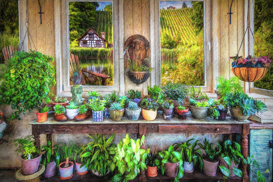 View from the Vineyard Greenhouse Painting Photograph by Debra and Dave Vanderlaan