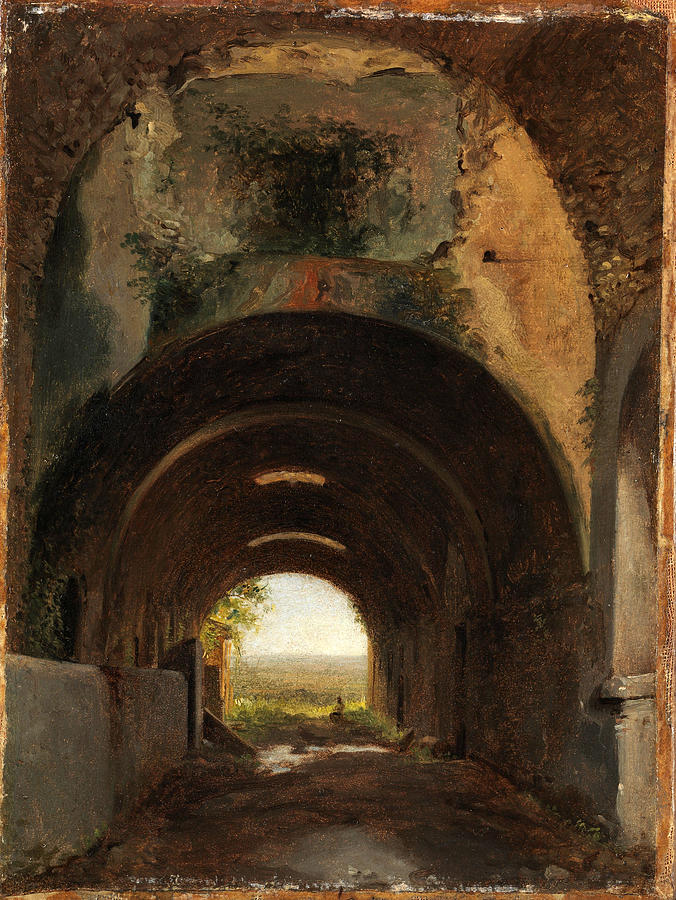 View in the Stables of the Villa of Maecenas, Tivoli  Painting by Francois Marius Granet
