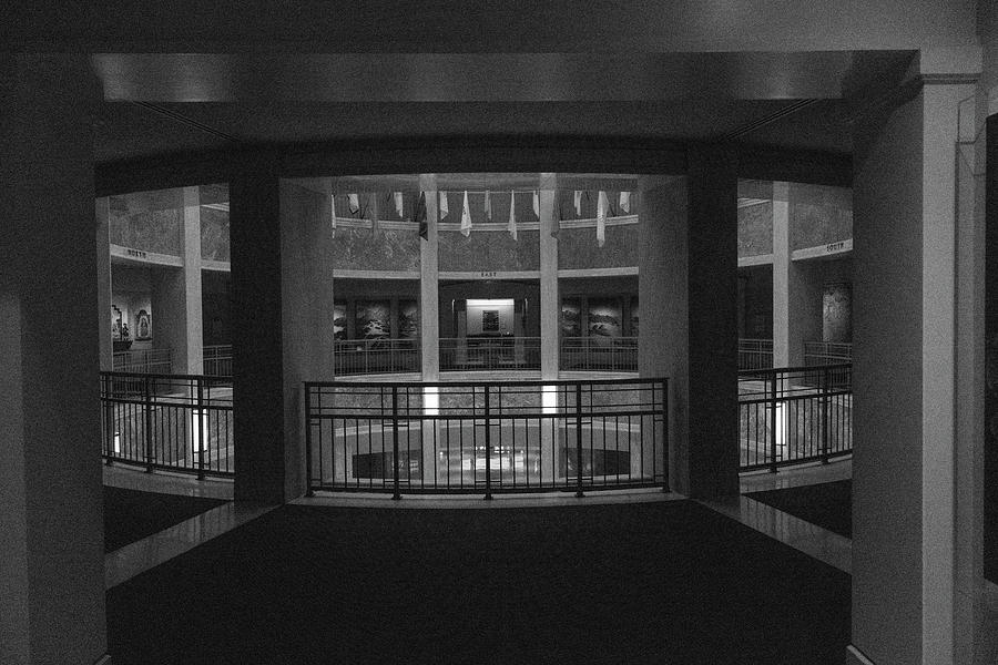 View inside the New Mexico state capitol building in black and white Photograph by Eldon McGraw