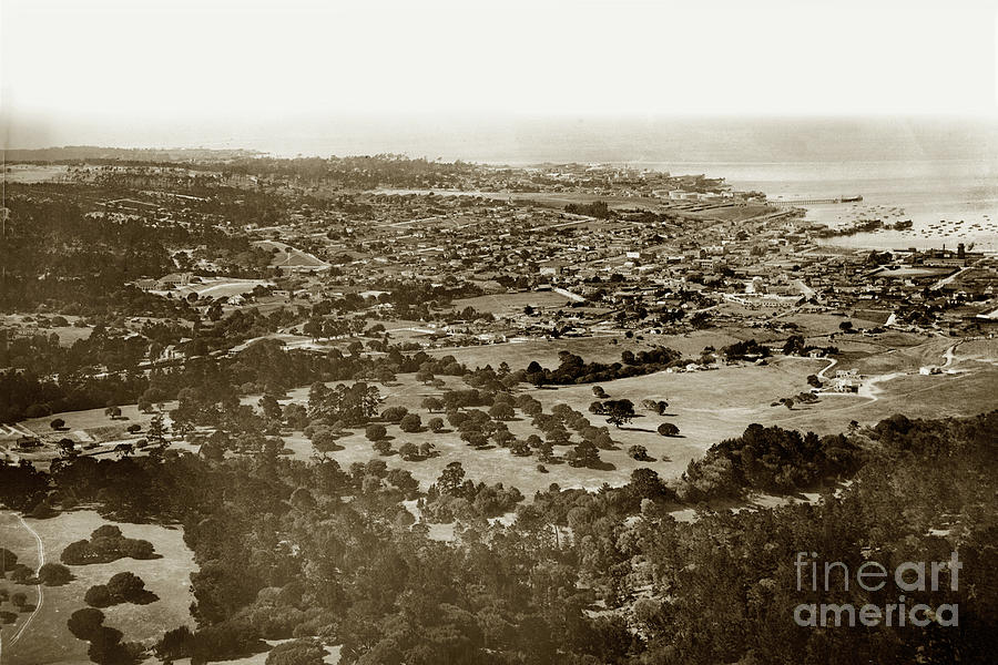 Monterey Photograph - View looking north over the Monterey Mesa, downtown Monterey to Bay 1920 by Monterey County Historical Society