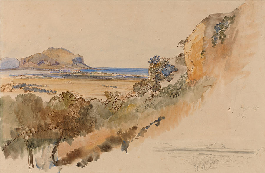 View near Palermo Drawing by Edward Lear