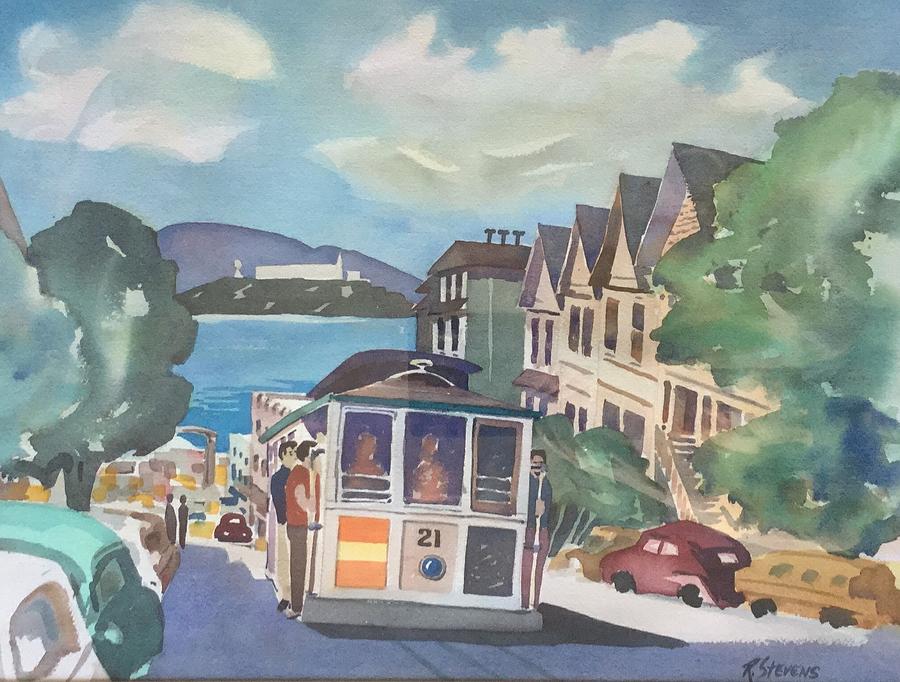 San Francisco Painting - View of Alcatraz and Cable Car #21  by Robert Stevens