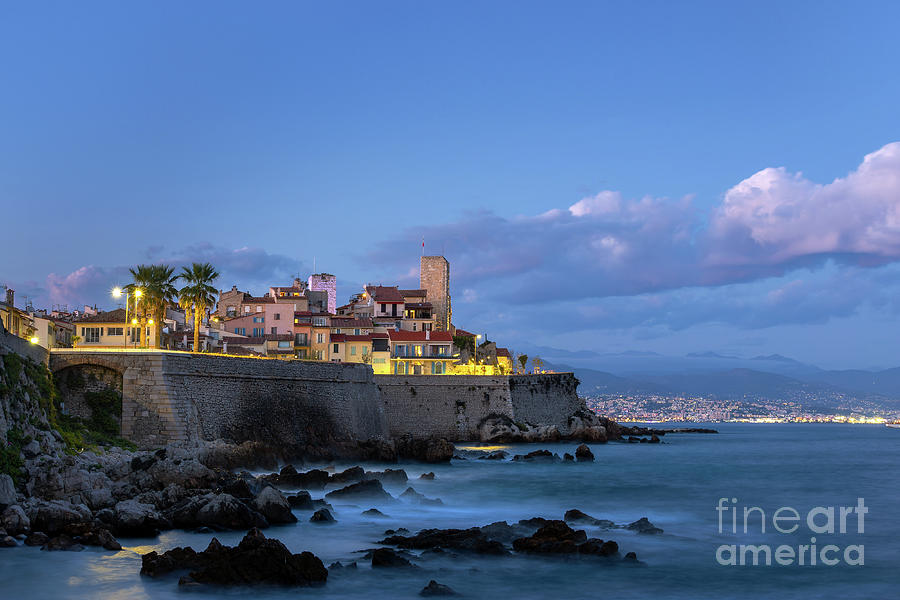 View of Antibes at night, France Photograph by Delphimages Photo Creations
