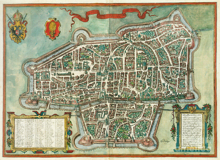 VIEW OF AUGSBURG, GERMANY, 16th CENTURY Drawing by Georg Braun and Franz Hogenberg