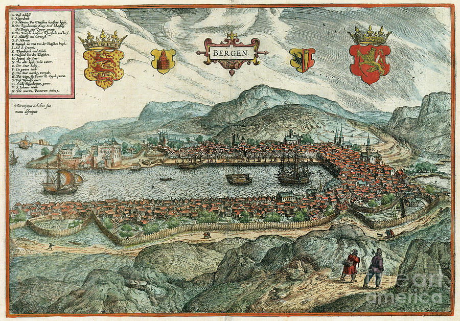 View Of Bergen, 1588 Drawing by Georg Braun and Franz Hogenberg