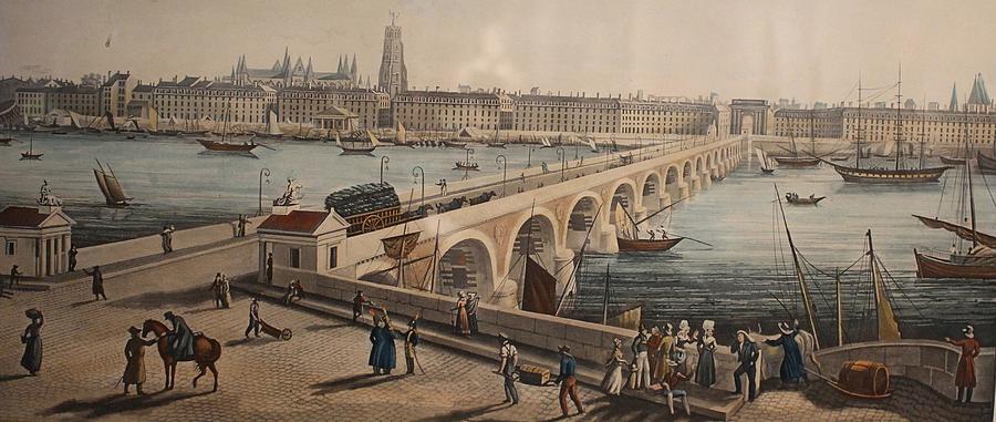 Bridge Painting - View of Bordeaux and Stone Bridge  by Louis Garneray - c  1830  Aquitaine Museum by Ambroise Louis Garneray