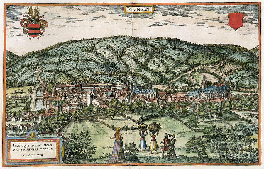 View Of Budingen, Germany, 1617 Drawing by Georg Braun and Franz Hogenberg