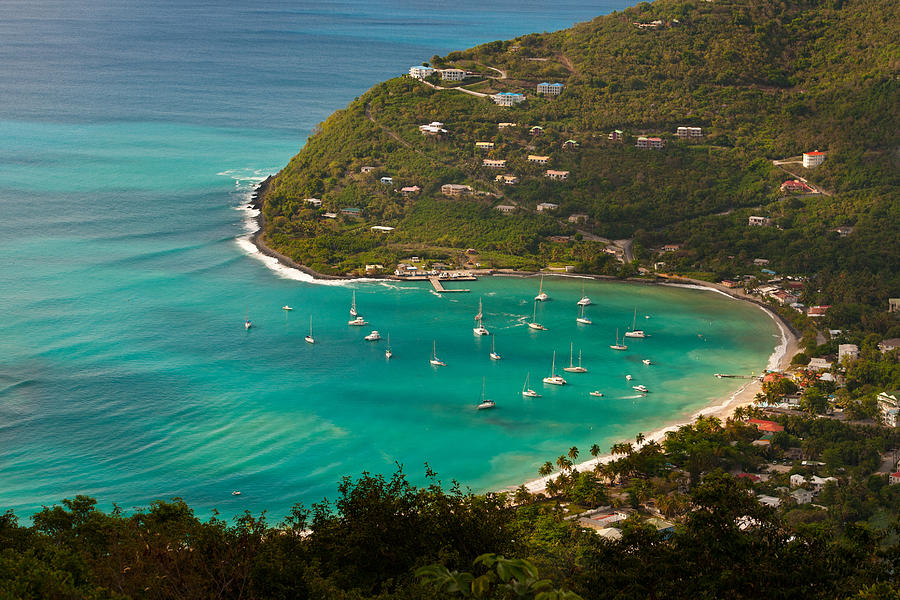 View of Cane Garden Bay, Tortola, British Virgin Islands from up on a hill looking east. Photograph by Reed Kaestner