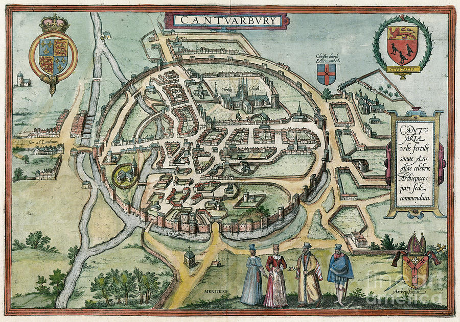 View Of Canterbury, 1588 Drawing by Georg Braun and Franz Hogenberg