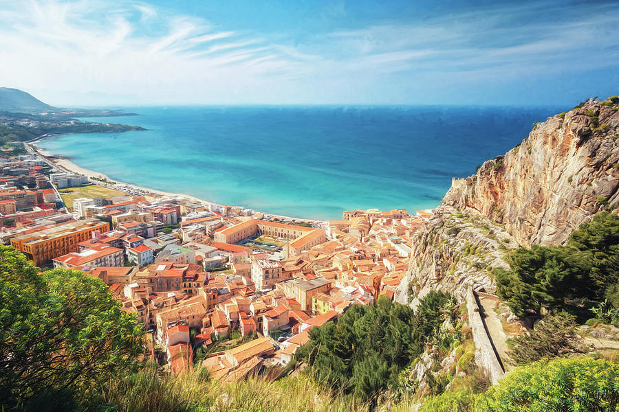 View Of Cefalu Sicily From La Rocca Painterly Photograph