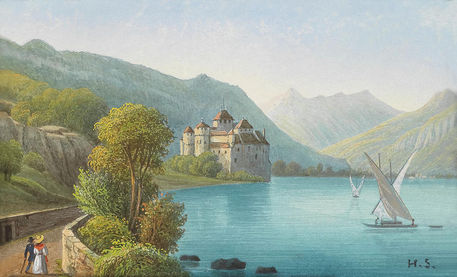 Castle Painting - View of Chillon Castle on Lake Geneva by Hubert Sattler