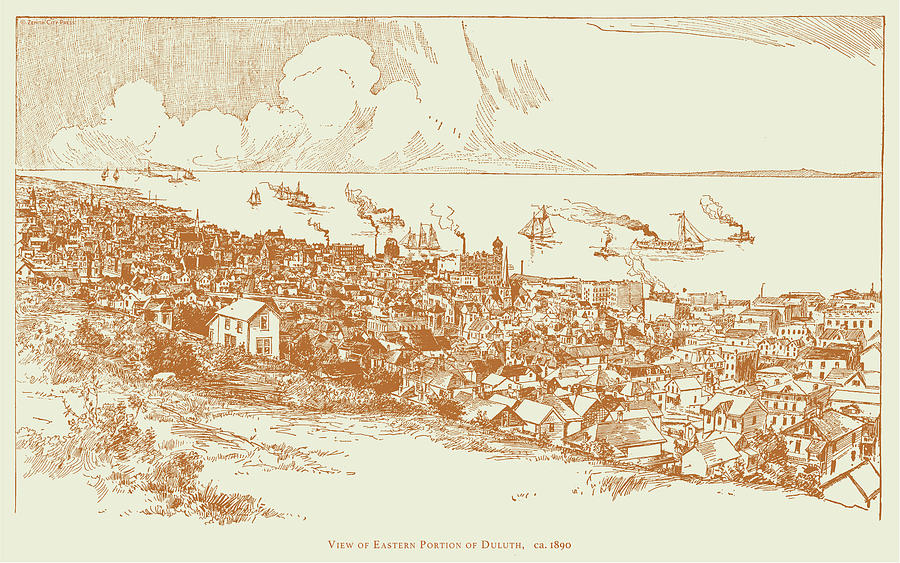 View of Duluth 1890 Drawing by Zenith City Press