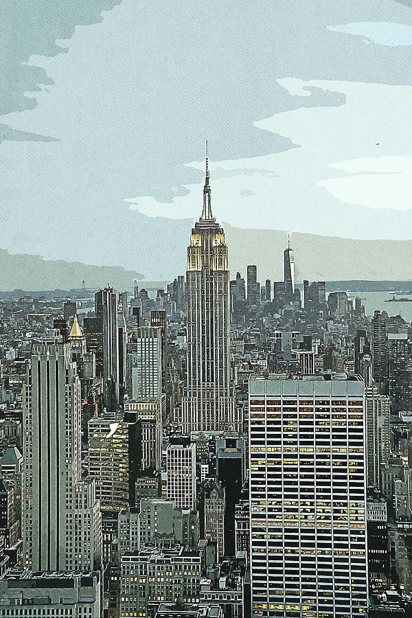 View of Empire State Building and Skyscrapers in New York USA Painting by Celestial Images