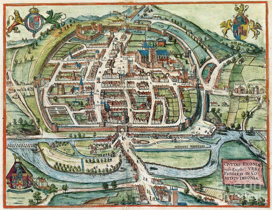 View Of Exeter, England, 1617 Drawing by Georg Braun and Franz Hogenberg