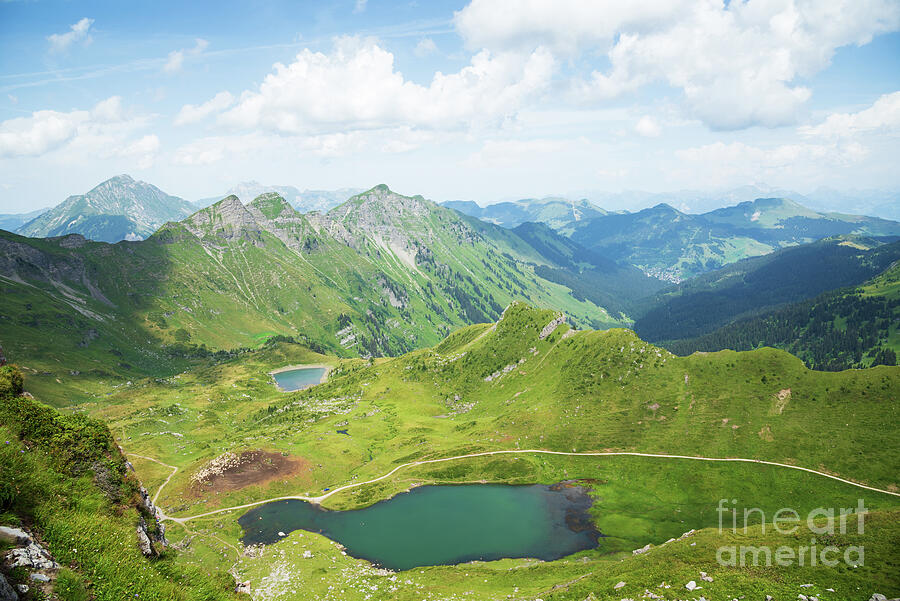 View of French Alps with lakes near border with Switzerland in Haute ...