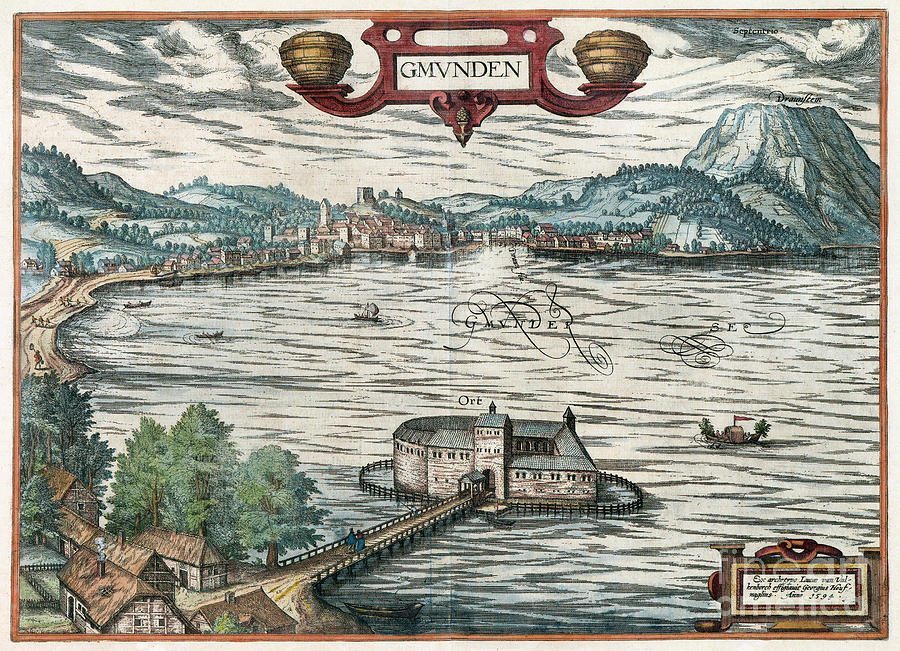 View Of Gmunden, 1598 Drawing by Georg Braun and Franz Hogenberg