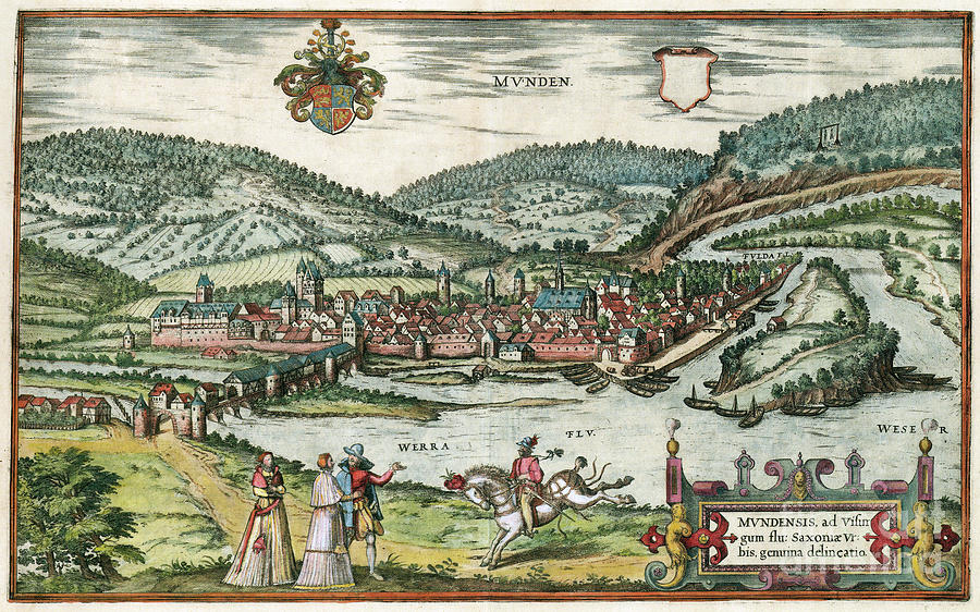 View Of Hannoversch Munden, 1588 Drawing by Georg Braun and Franz Hogenberg