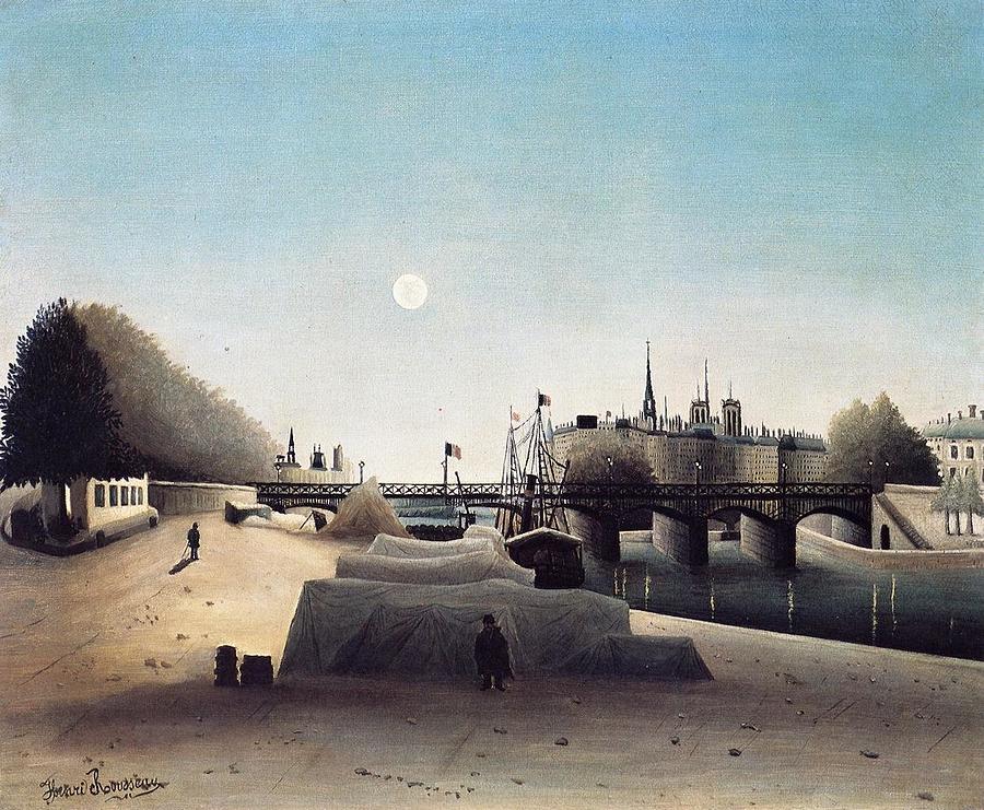 Port Painting - View of Ile Saint-Louis  Near Port Saint-Nicolas  Evening by Henri Rousseau