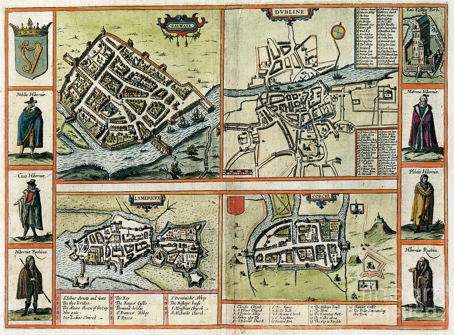 View Of Irish Cities, 1617 Drawing by Georg Braun and Franz Hogenberg