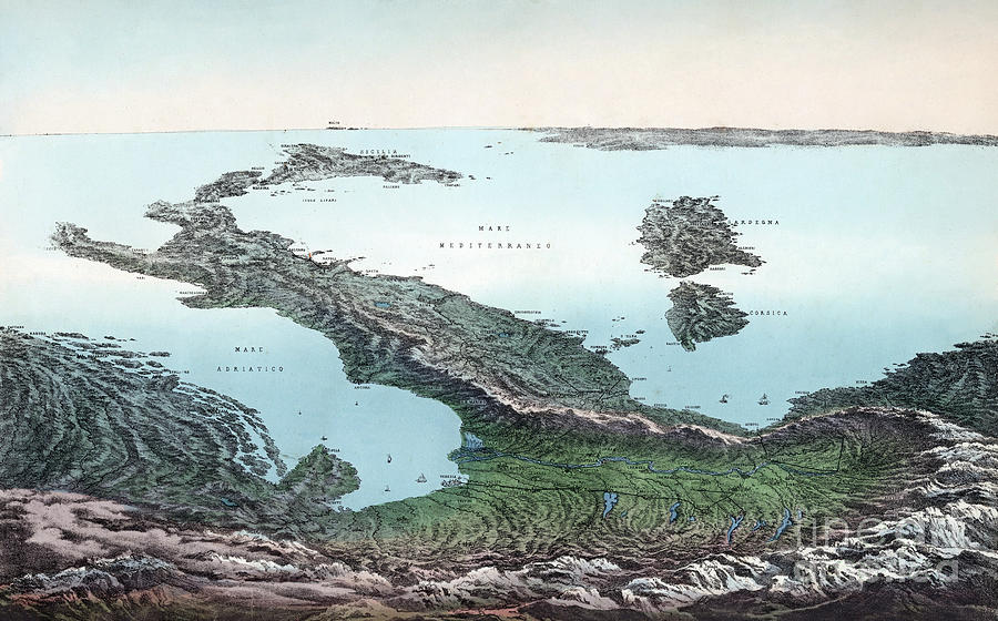 View of Italy and the Mediterranean from the Alps Drawing by Giuseppe Civelli and Paolo Bezzera