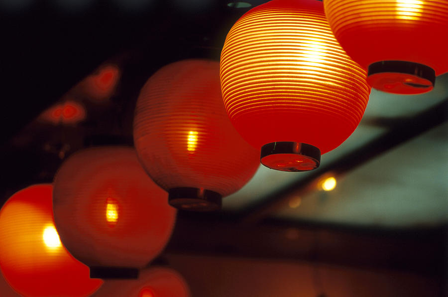 View of japanese lanterns, Dotombor, Osaka, Osaka Prefecture, Kinki Region, Honshu, Japan Photograph by Dallas and John Heaton