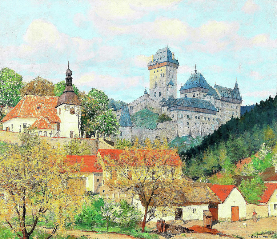 View of Karlstejn Castle near Prague - Digital Remastered Edition Painting by Tavik Frantisek Simon