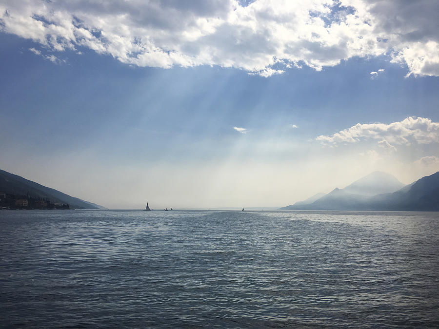 View of Lake Garda with sailboats, Italy Photograph by Larissa Veronesi