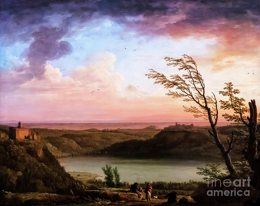 View of Lake Nemi by Claude Joseph Vernet 1748 Painting by Claude Joseph Vernet