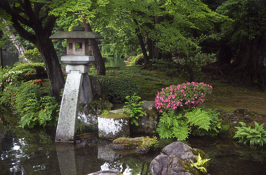 View of lamp in Kenrokuen Garden, Kanazawa, Ishikawa Prefecture, Chubu Region, Honshu, Japan Photograph by Dallas and John Heaton
