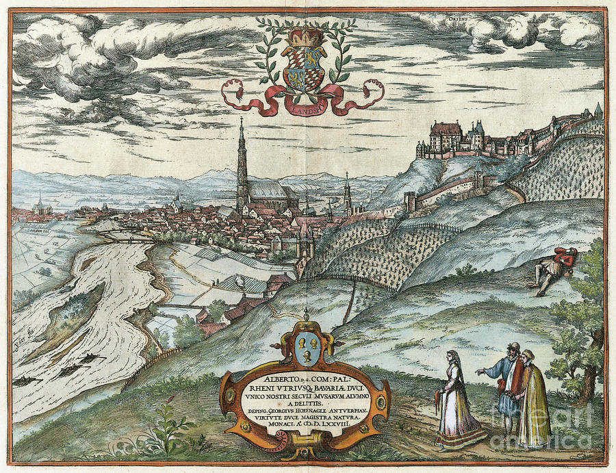 View Of Landshut, 1581 Drawing by Georg Braun and Franz Hogenberg