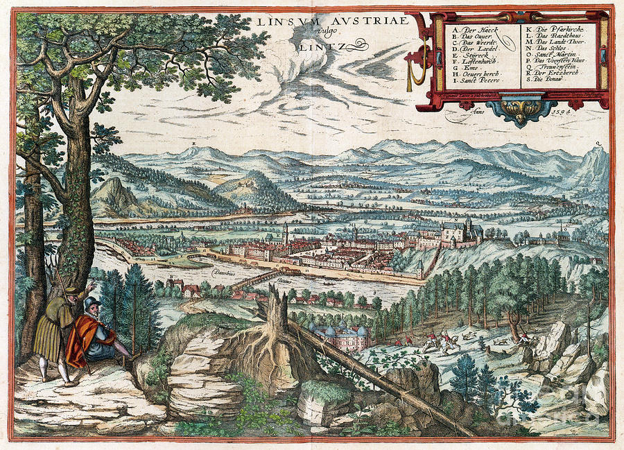 View Of Linz, 1598 Drawing by Georg Braun and Franz Hogenberg