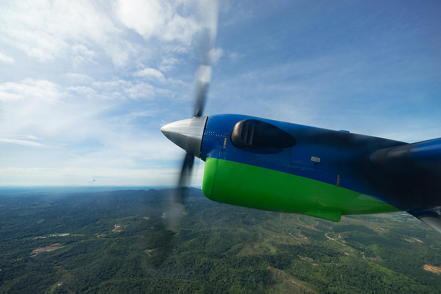 View of MASwings Twin Otter aircraft in flight from Miri to Bario which take about 1 hour flight time. Photograph by Shaifulzamri