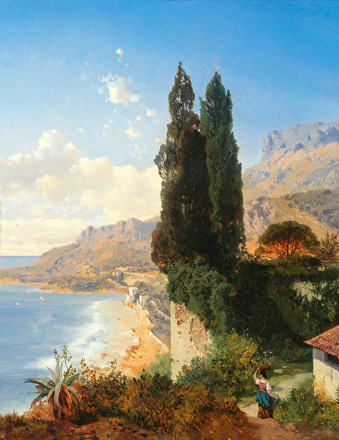 View of Monaco near Nice Painting by Albert Zimmermann