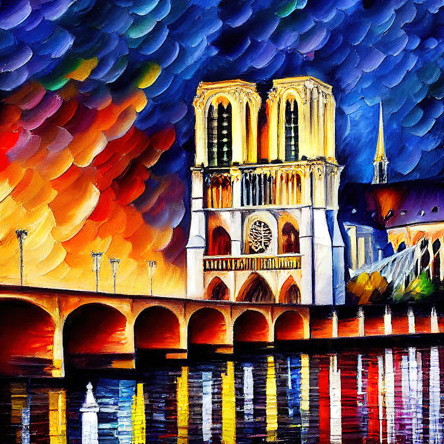 View Of Notre-dame De Paris At Sunset, 04 Painting By Am Fineartprints 