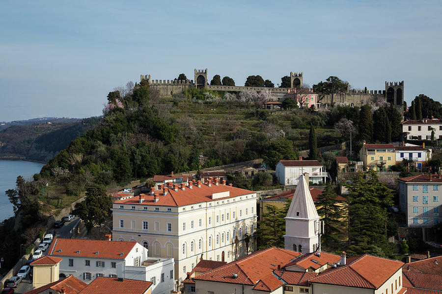 View of old city walls from Saint Georges campanile in Piran Photograph by Ian Middleton