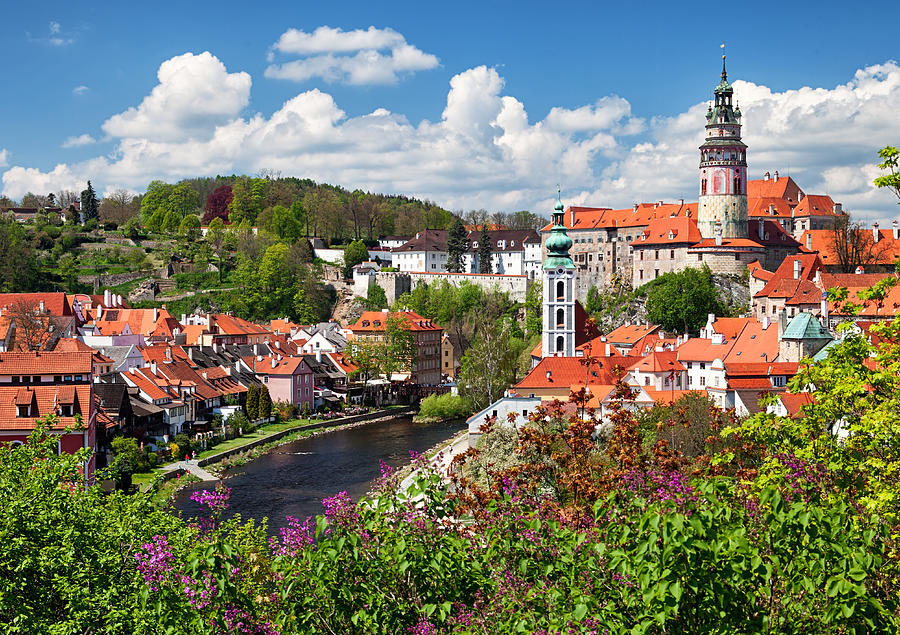 View of old town Cesky Krumlov, South Bohemia, Czech Republic Photograph by Rusm