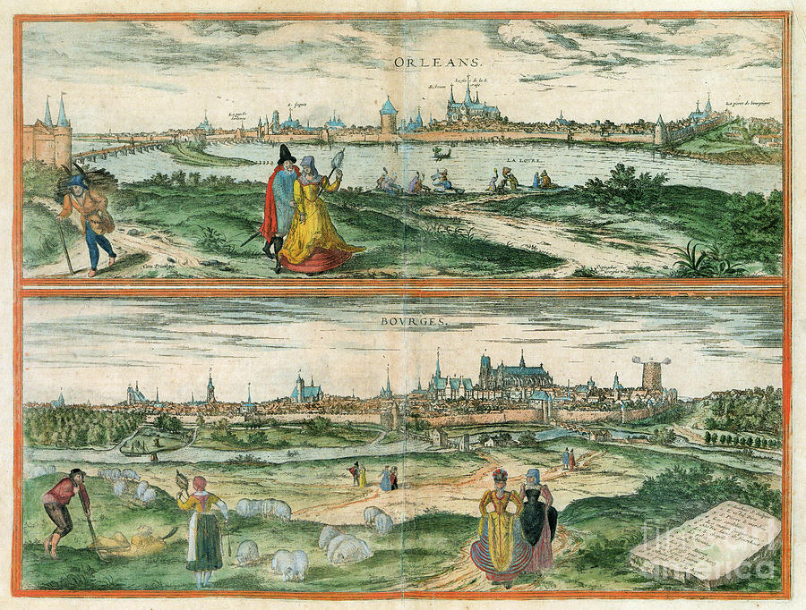 View Of Orleans And Bourges, France, 1575 Drawing by Georg Braun and Franz Hogenberg