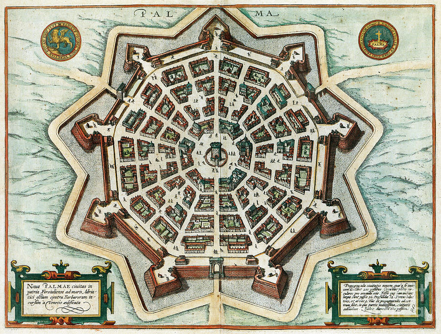 View Of Palmanova, Italy, 1598 Drawing by Georg Braun and Franz Hogenberg