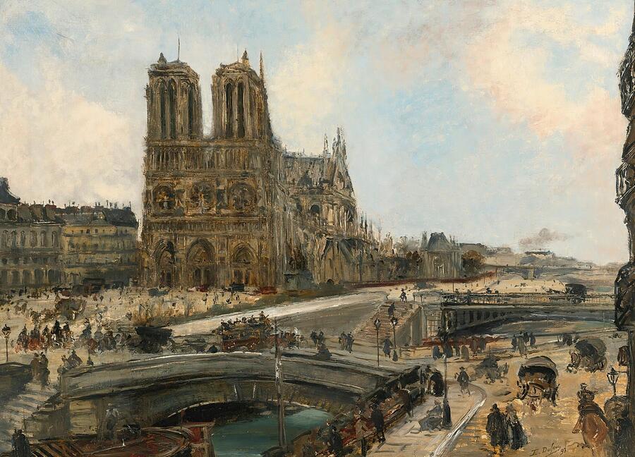 Architecture Painting - View Of Paris With Notre Dame  by EdouardJacques Dufeu French
