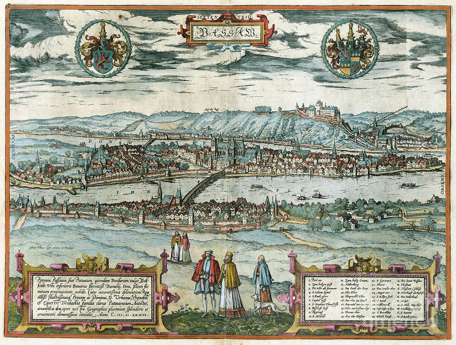 View Of Passau, 1581 Drawing by Georg Braun and Franz Hogenberg