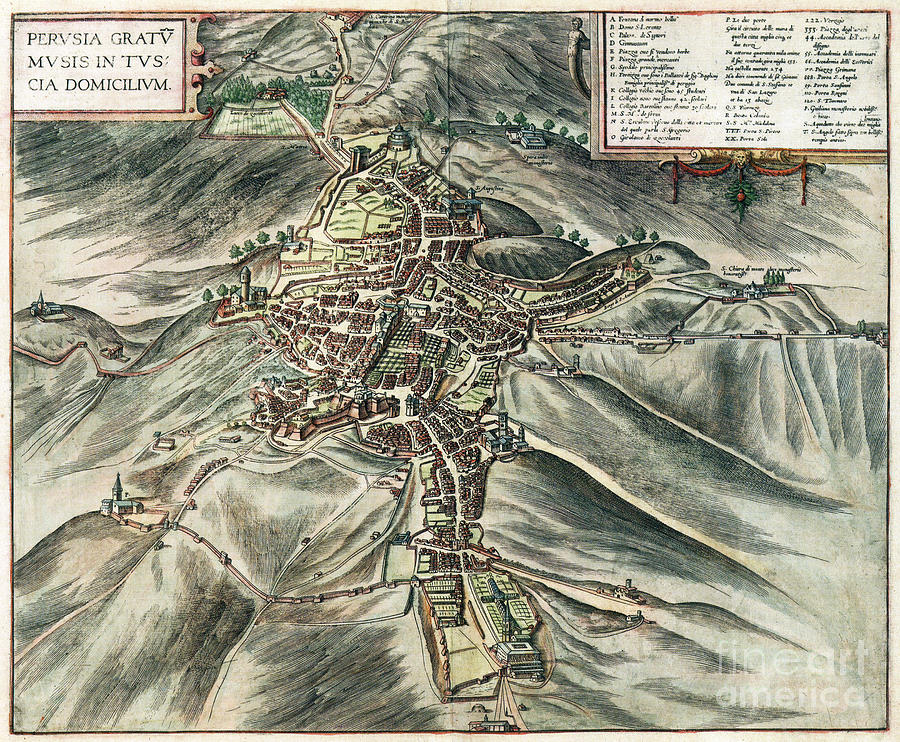 View Of Perugia, 1588 Drawing by Georg Braun and Franz Hogenberg