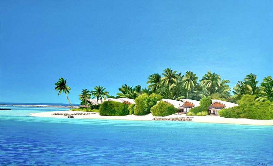 View of Platinum Island Cinnamon Hakuraa Huraa, Maldives Painting by Caroline Swan